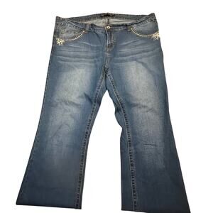 Rue21 x Premiere Blue Flare Jeans Women 18R Embellished Pocket Stretch Denim